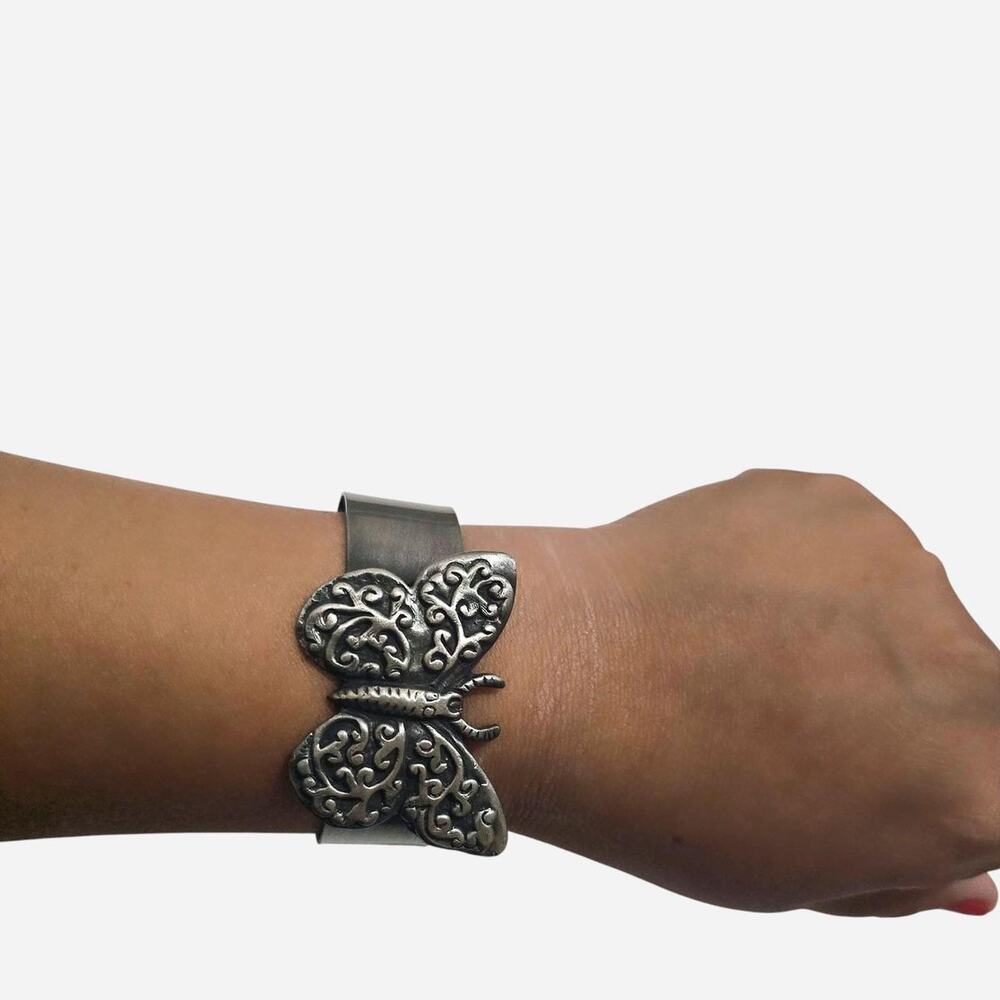 Vintage silver butterfly cuff bracelet